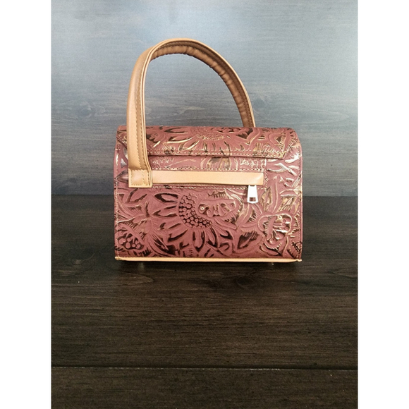 Red Wine Gold Sunflower Embossed Tooled Artisan LEATHER Crossbody bag Purse - Picture 8 of 15